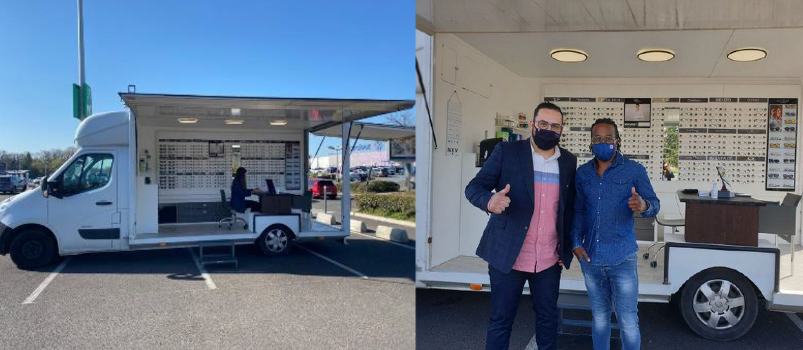 Dans son camion-boutique, Maxime Balouzat a reçu la visite de l'ancien footballeur Sidney Govou