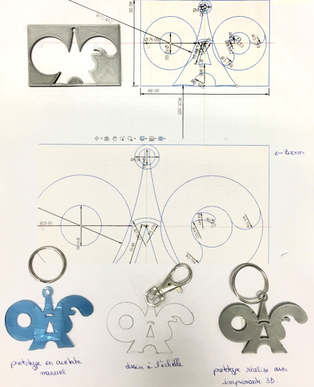 Dessin côté et diverses versions du logo 