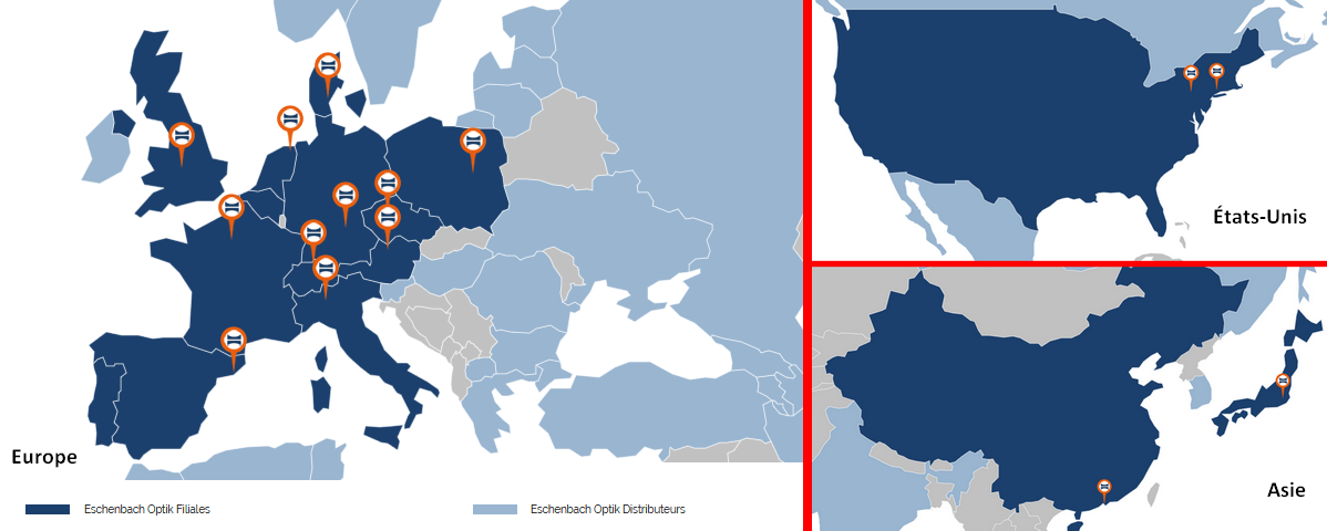 La présence d'Eschenbach dans le monde (© eschenbach-optik.com)