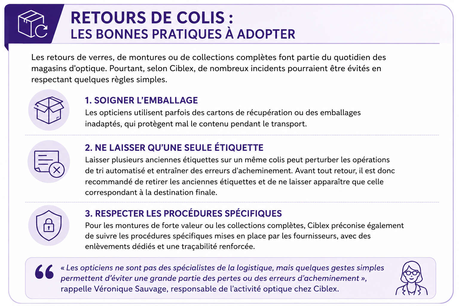conseils opticiens emballage logistique problème livraison