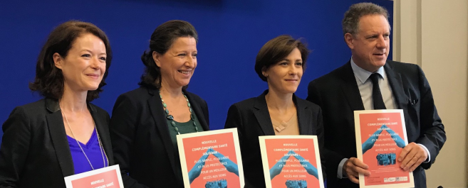 Mathilde Lignot-Leloup, directrice de la Sécurité sociale, Agnès Buzyn, ministre de la Santé, Christelle Dubos, secrétaire d'Etat auprès de la ministre de la Santé et Nicolas Revel, directeur général de la Caisse nationale de l'Assurance Maladie