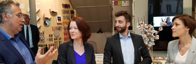 De gauche à droite : André Balbi, président du Rof, Mathilde Lignot-Leloup, directrice de la Sécurité sociale, Pierrick Salaun, responsable du magasin Acuitis et Christelle Dubos, secrétaire d'Etat