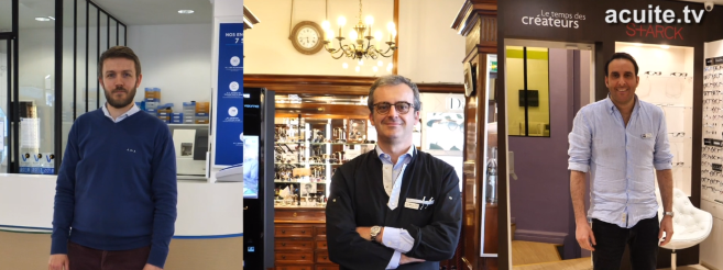 Grégoire Cressent, propriétaire du magasin Atol Les Opticiens - Paris 5e, Jean-Manuel Finot, directeur général de la Maison Meyrowitz – Paris 1er et Anthony Saada, propriétaire du magasin Optic 2000 - Paris 8e