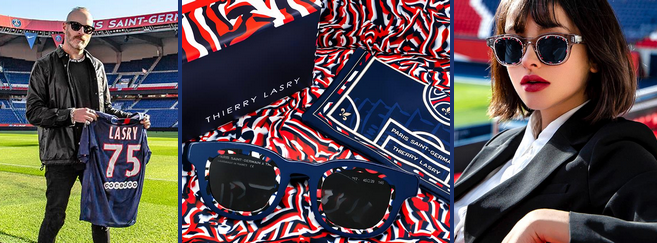 Thierry Lasry (à gauche) a créé une paire de lunettes pour les 50 ans du PSG