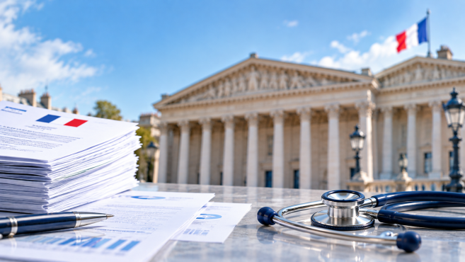Documents et stéthoscope devant l’Assemblée