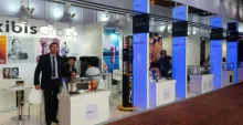 Jérome Colin sur le stand du groupe Oxibis est intervenu comme président de LEOO (Les Entreprises de l'Optique Ophtalmique)