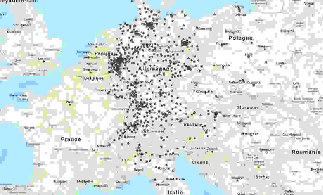 Les succursales de Fielmann en Europe. Les pays voisins de l’Allemagne sont investis progressivement, notamment l’Italie, où l’entreprise n’est pour l’instant présente que dans le Nord. Source : fielmann.ch