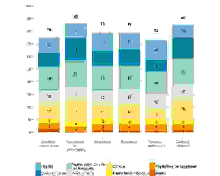 Prestations par postes de soins en 2018 (En % des cotisations)