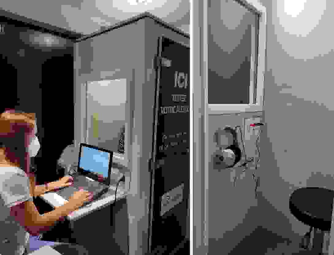 La cabine audio du Bus de la Vue et de l'Audition